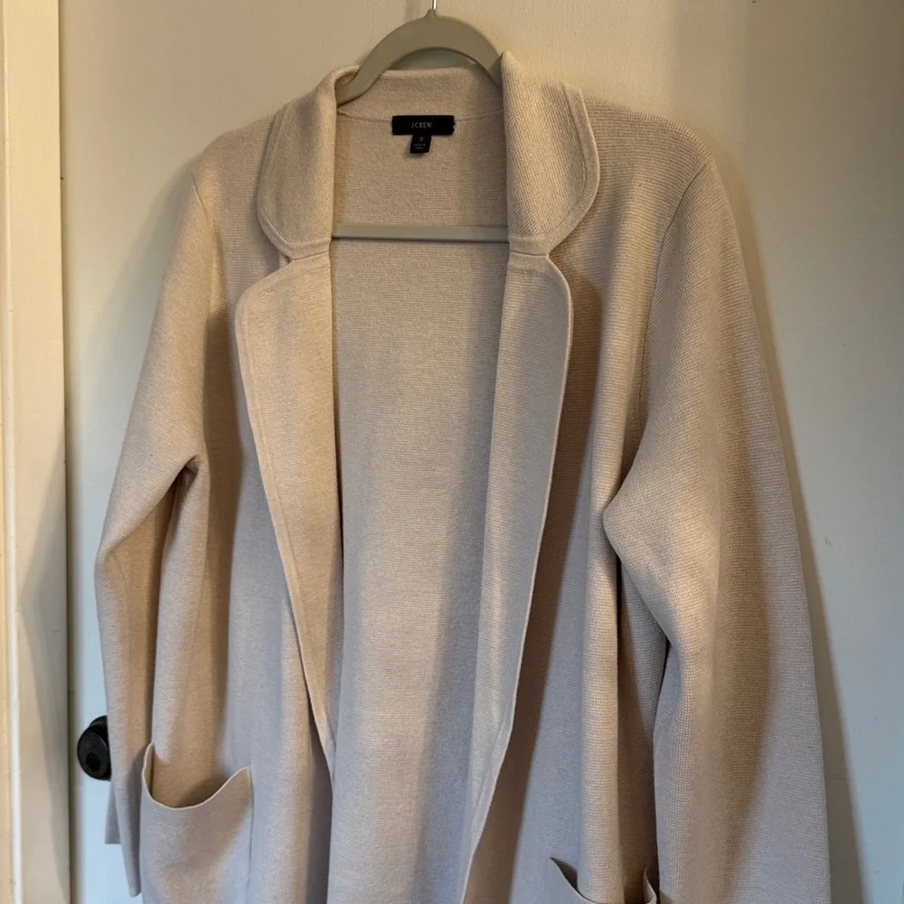 J.Crew Sophie Open Front Cardigan Sweater Blazer cotton wool Tan size S - Picture 4 of 6